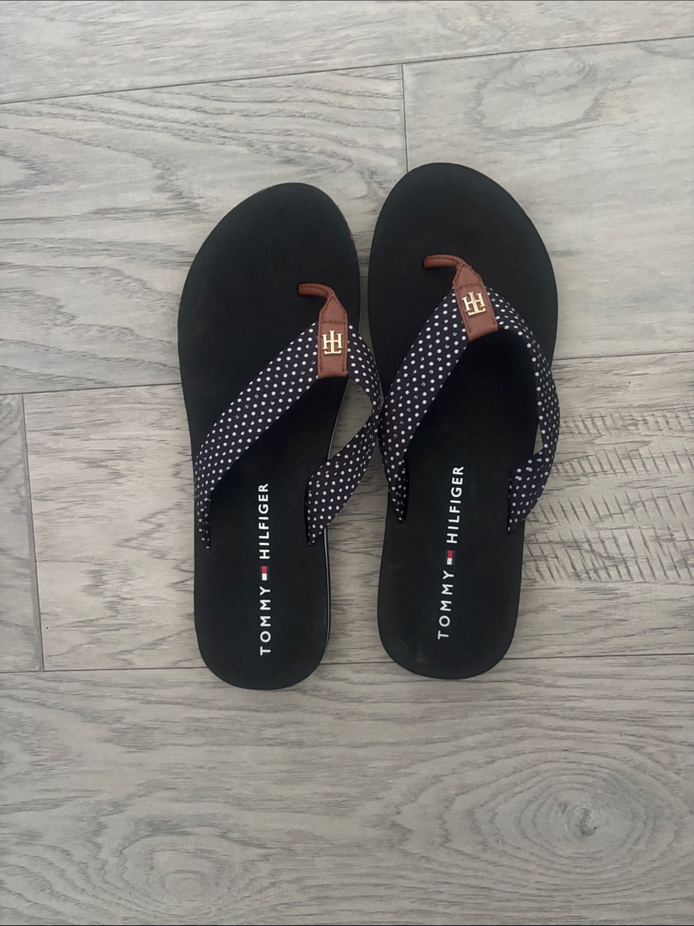 Tommy Hilfiger Black Flip Flop Sandals with Polka Dot Straps
